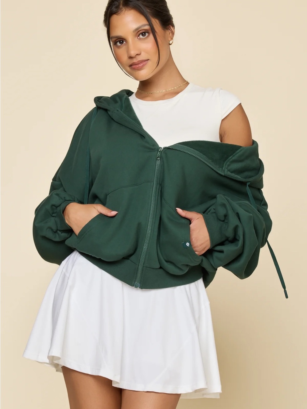 POPFLEX Dark Green Cropped Zip Hoodie